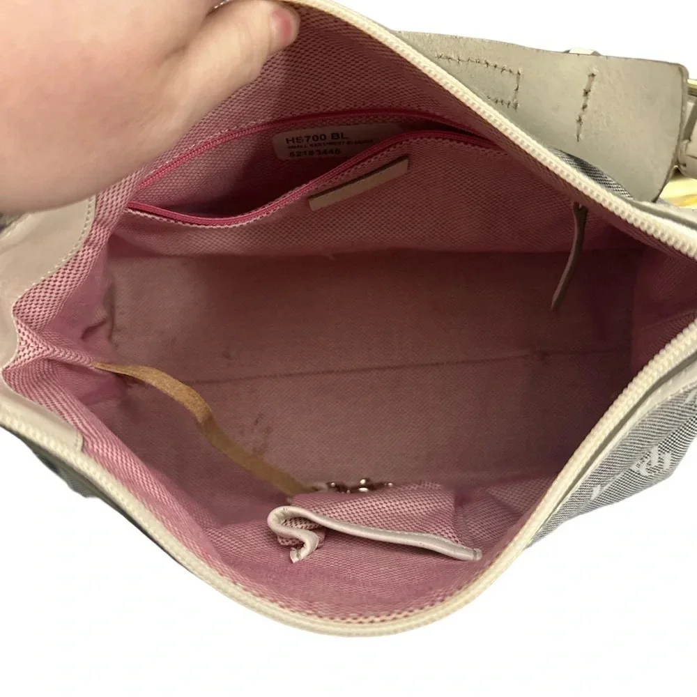 Dooney And Bourke Small East West Slouch Hobo Bag White Leather Gray Canvas